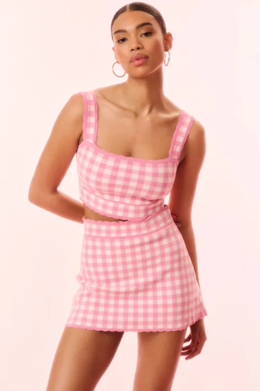 Muna Checkered Knit Mini Skirt sold by LoveShackFancy