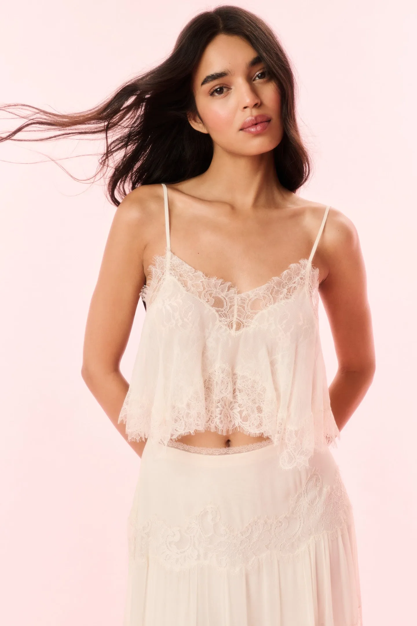 Elysia Silk Lace Top sold by LoveShackFancy