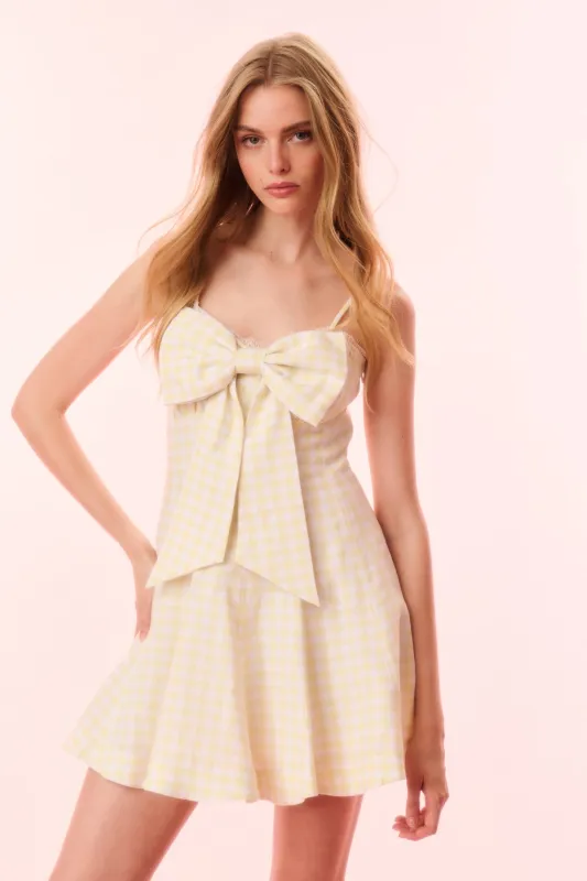 Clarine Linen Gingham Bow Dress sold by LoveShackFancy