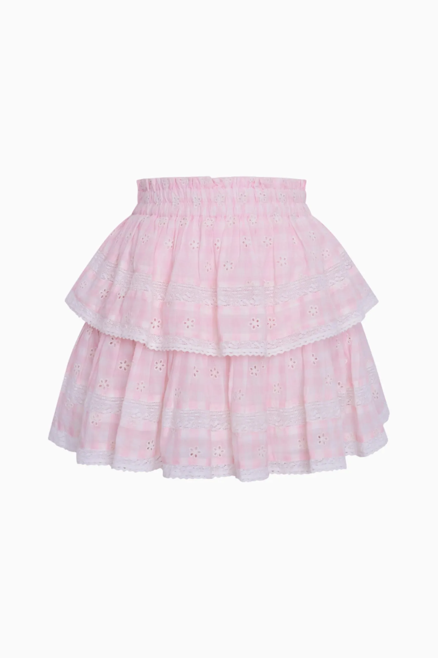 Ruffle Mini Gingham Eyelet Skirt sold by LoveShackFancy