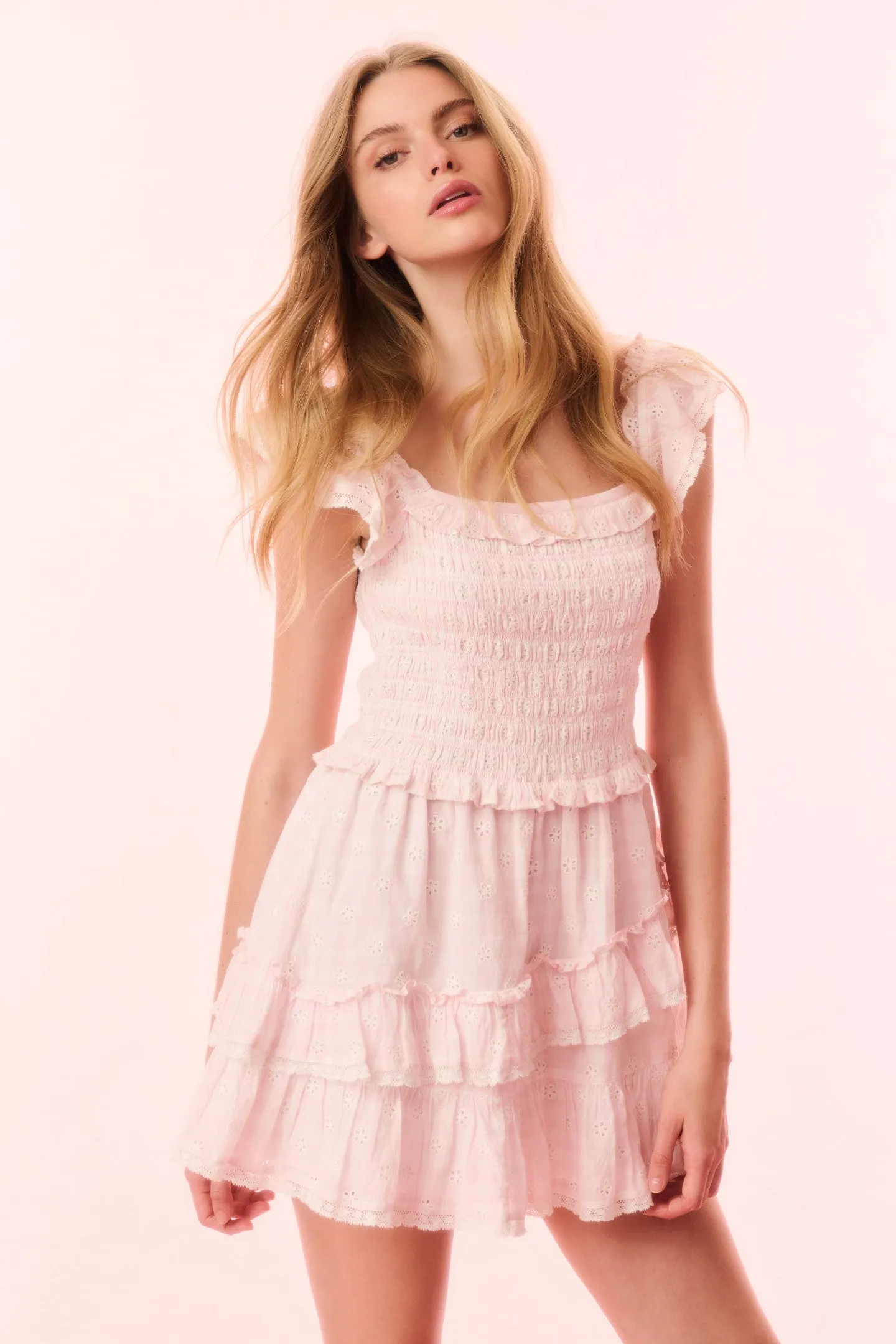 Aline Gingham Eyelet Mini Dress sold by LoveShackFancy