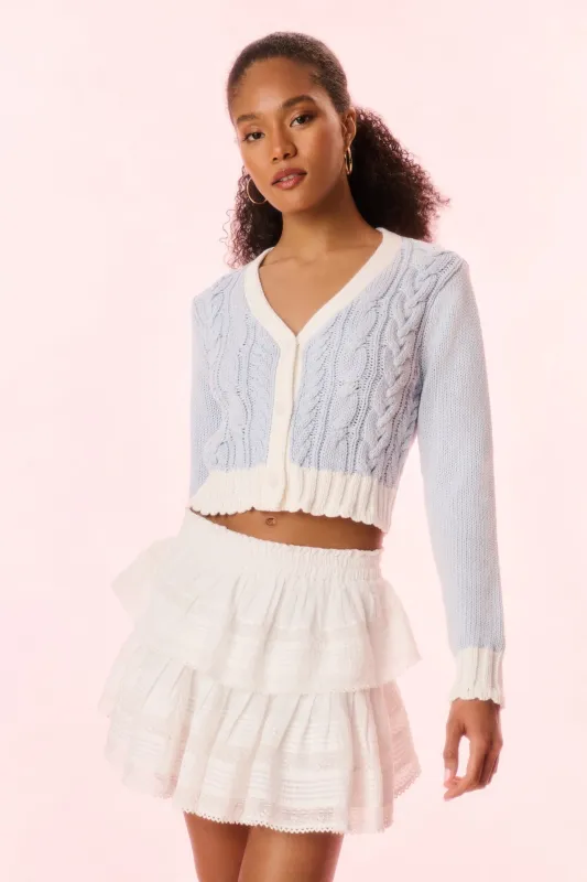 Hyacinth Cropped Cable Knit Cardigan - SUGAR SKY sold by LoveShackFancy