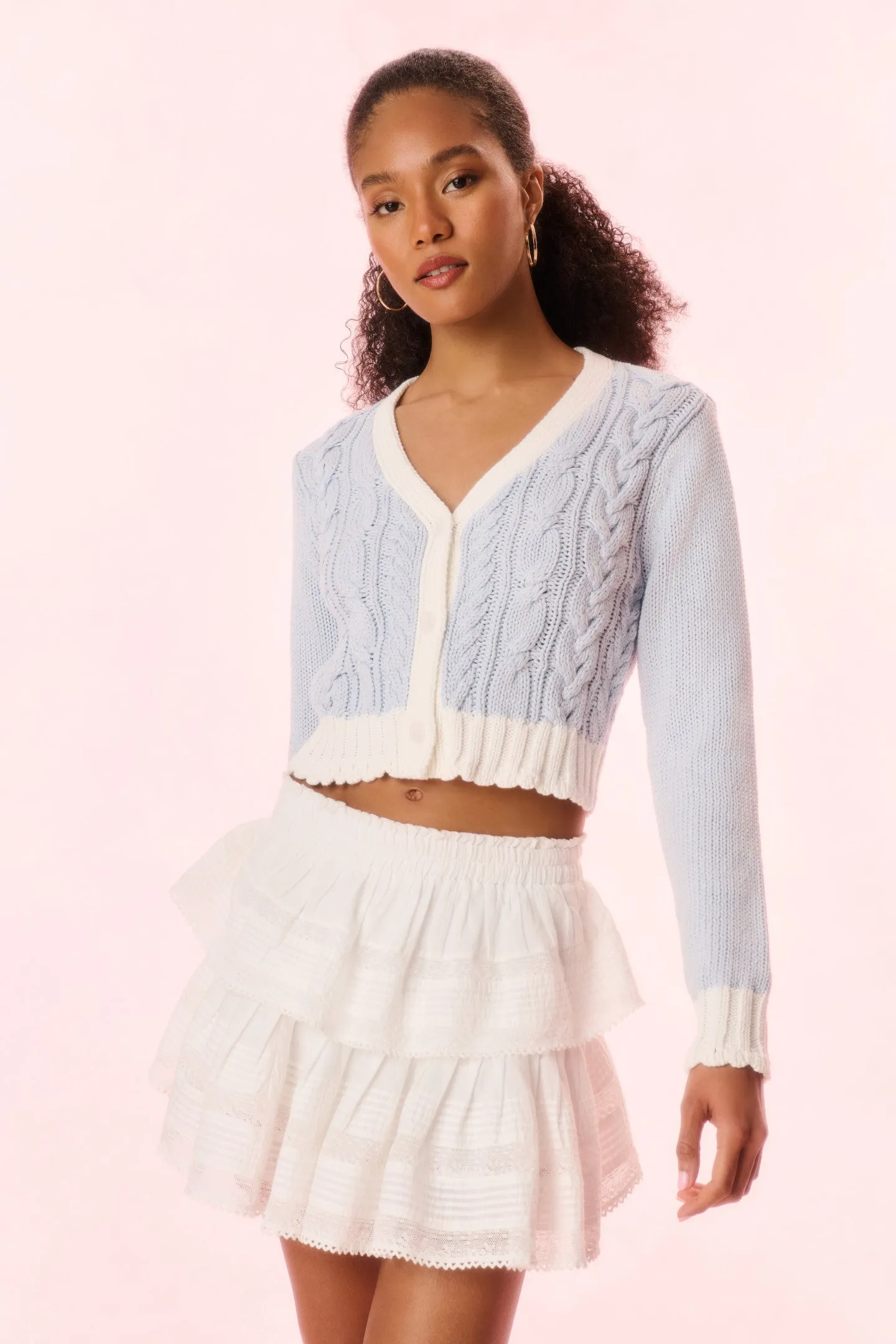 Hyacinth Cropped Cable Knit Cardigan - SUGAR SKY sold by LoveShackFancy