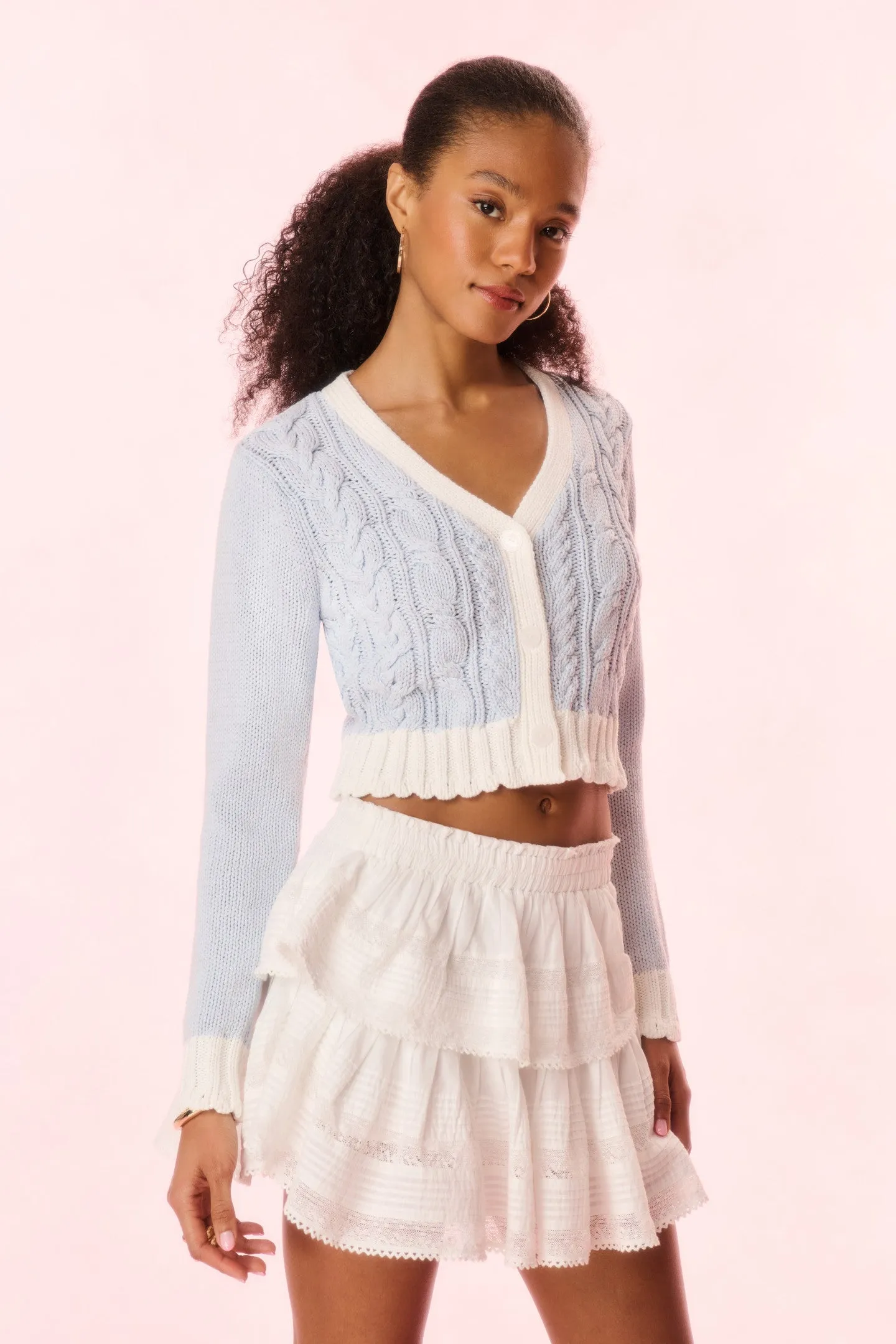 Hyacinth Cropped Cable Knit Cardigan - SUGAR SKY sold by LoveShackFancy product image thumbnail 3