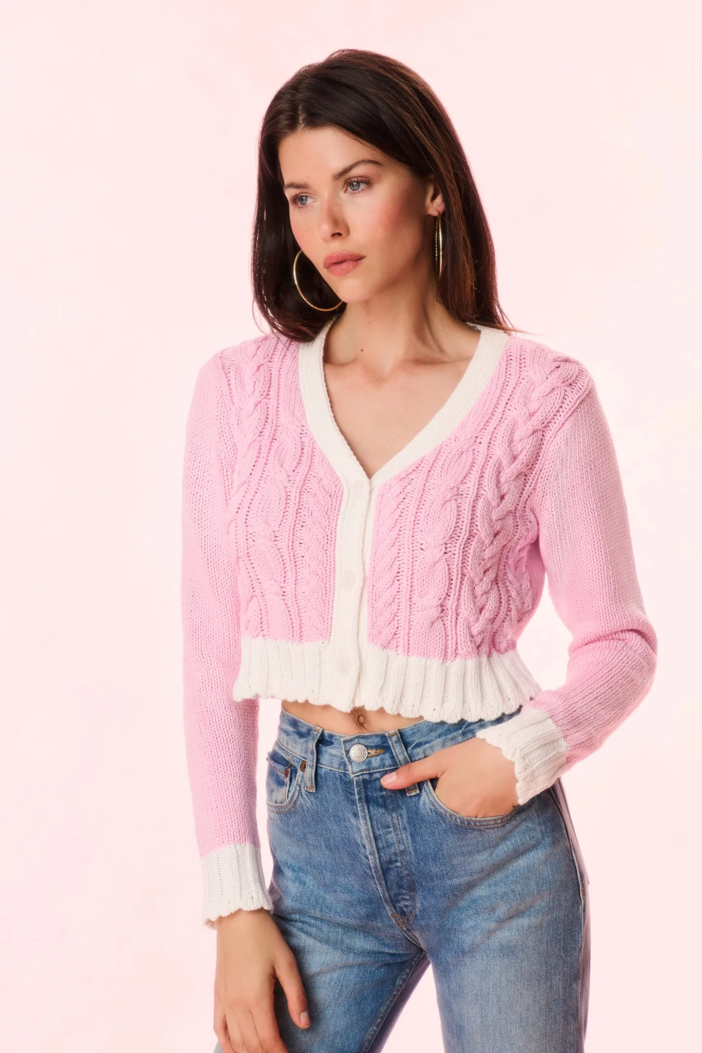 Hyacinth Cropped Cable Knit Cardigan sold by LoveShackFancy product image thumbnail 3
