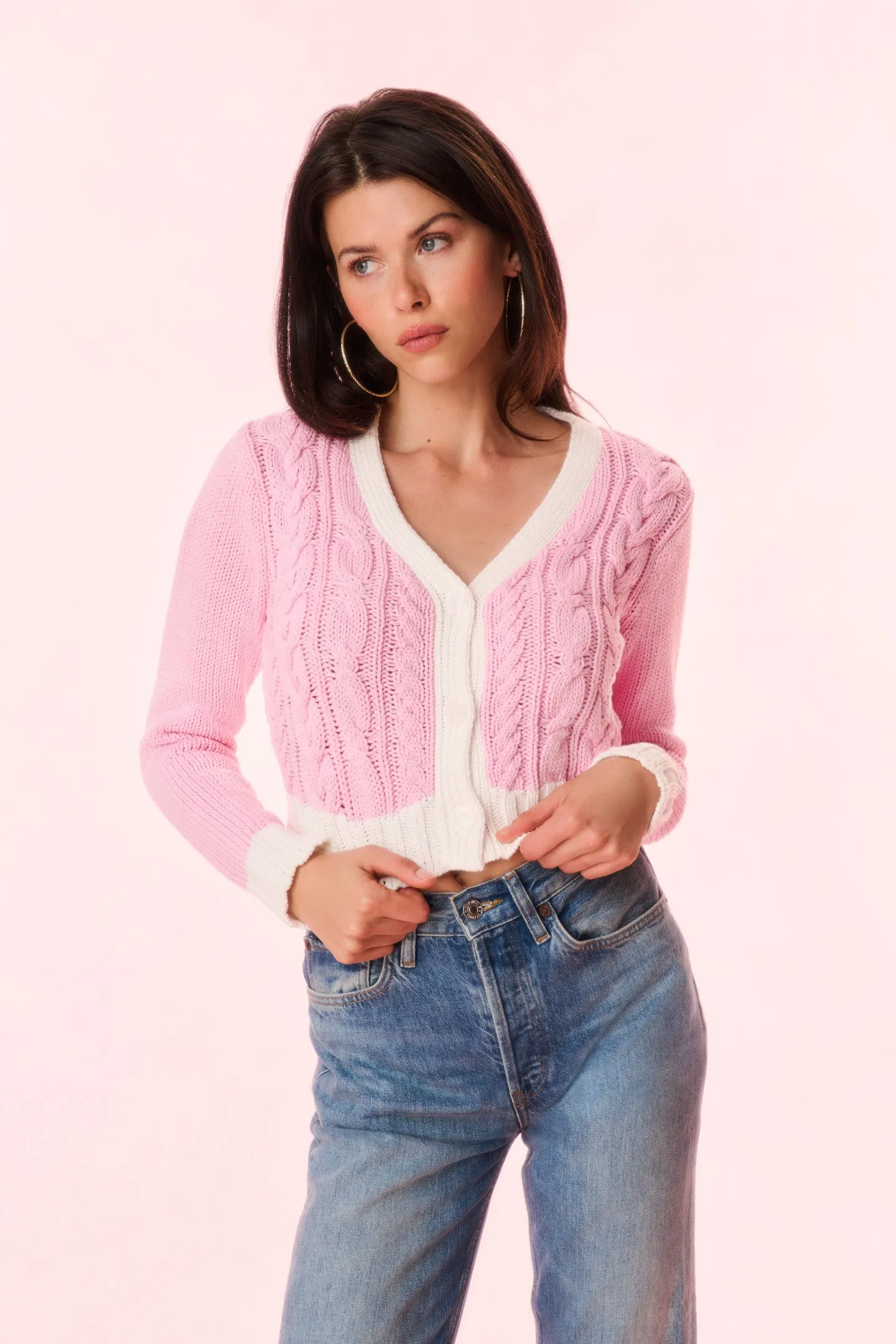 Hyacinth Cropped Cable Knit Cardigan sold by LoveShackFancy