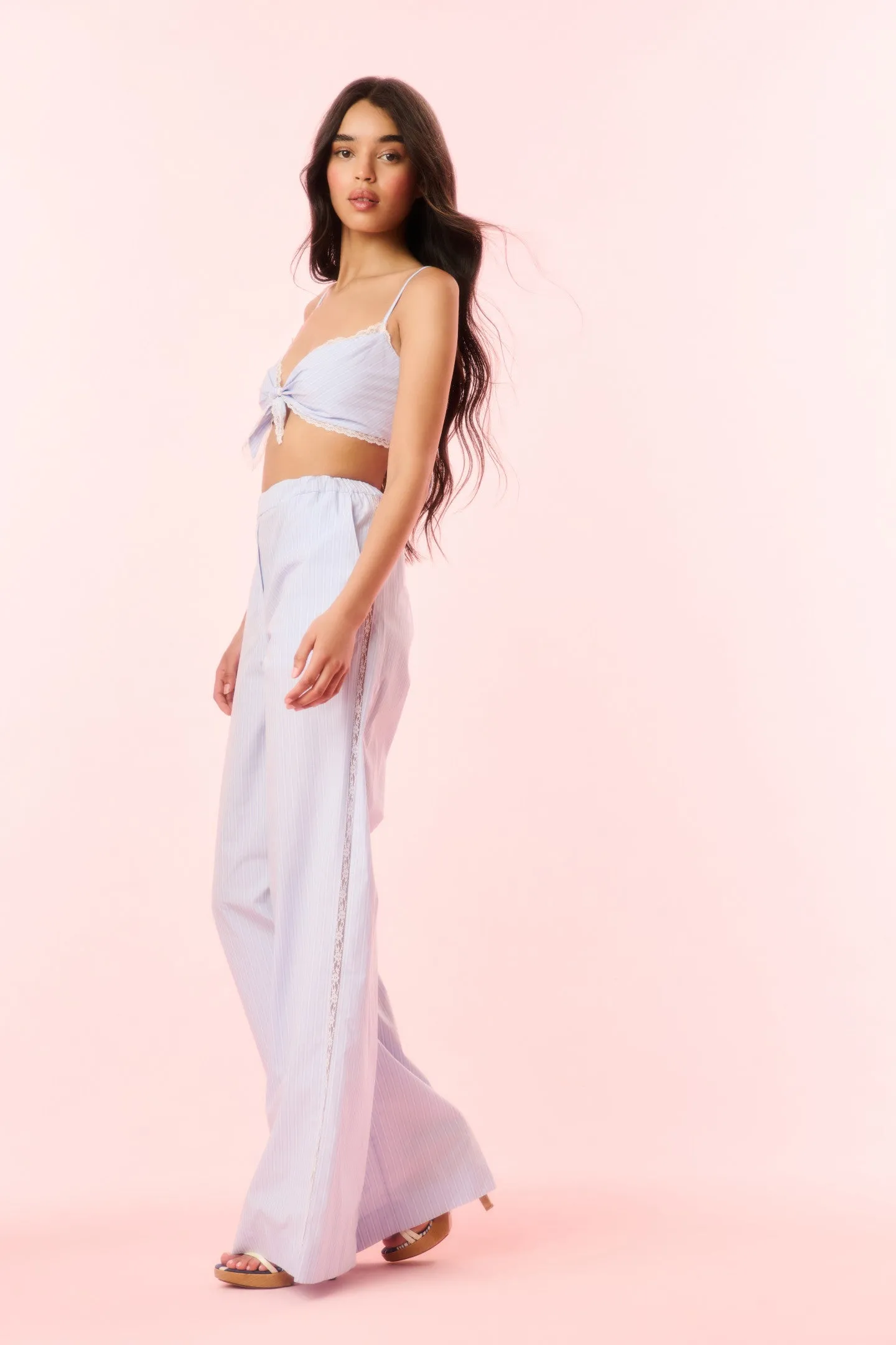 Helia Cotton Pinstripe Wide-Leg Pants sold by LoveShackFancy