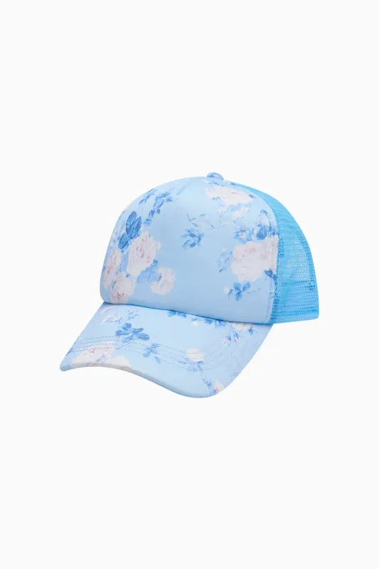 Joni Fragrance Print Trucker Hat - WHISPER BLUE made by LoveShackFancy