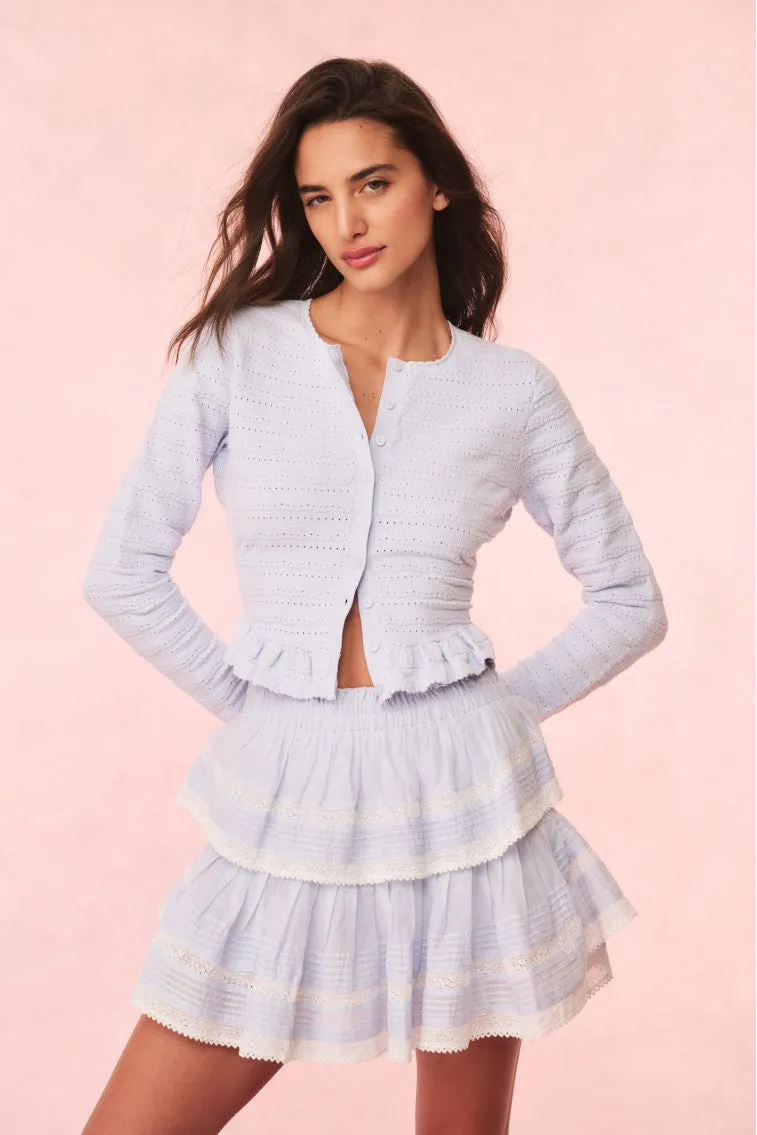 Rogan Pointelle Knit Cardigan - MORNING SKY sold by LoveShackFancy