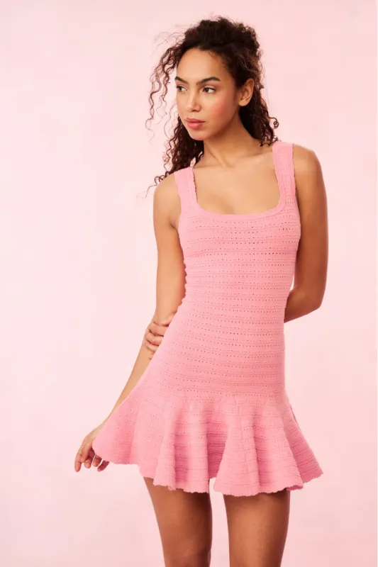 Maryanne Knit Mini Dress - SUNSET PINK sold by LoveShackFancy