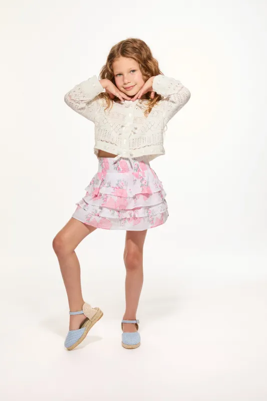 Girls Billie Upcycled Cotton Skirt - ROSE PINK MINT sold by LoveShackFancy