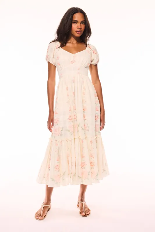 Angie Upcycled Cotton Midi Dress - SOFT YELLOW sold by LoveShackFancy