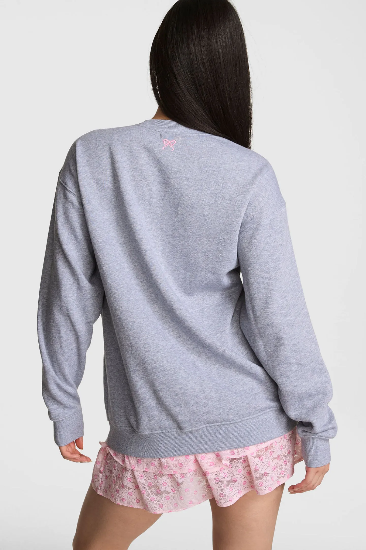 PINK x LoveShackFancy Oversized Crew Sweatshirt - VS MEDIUM HEATHER GREY sold by LoveShackFancy product image thumbnail 4