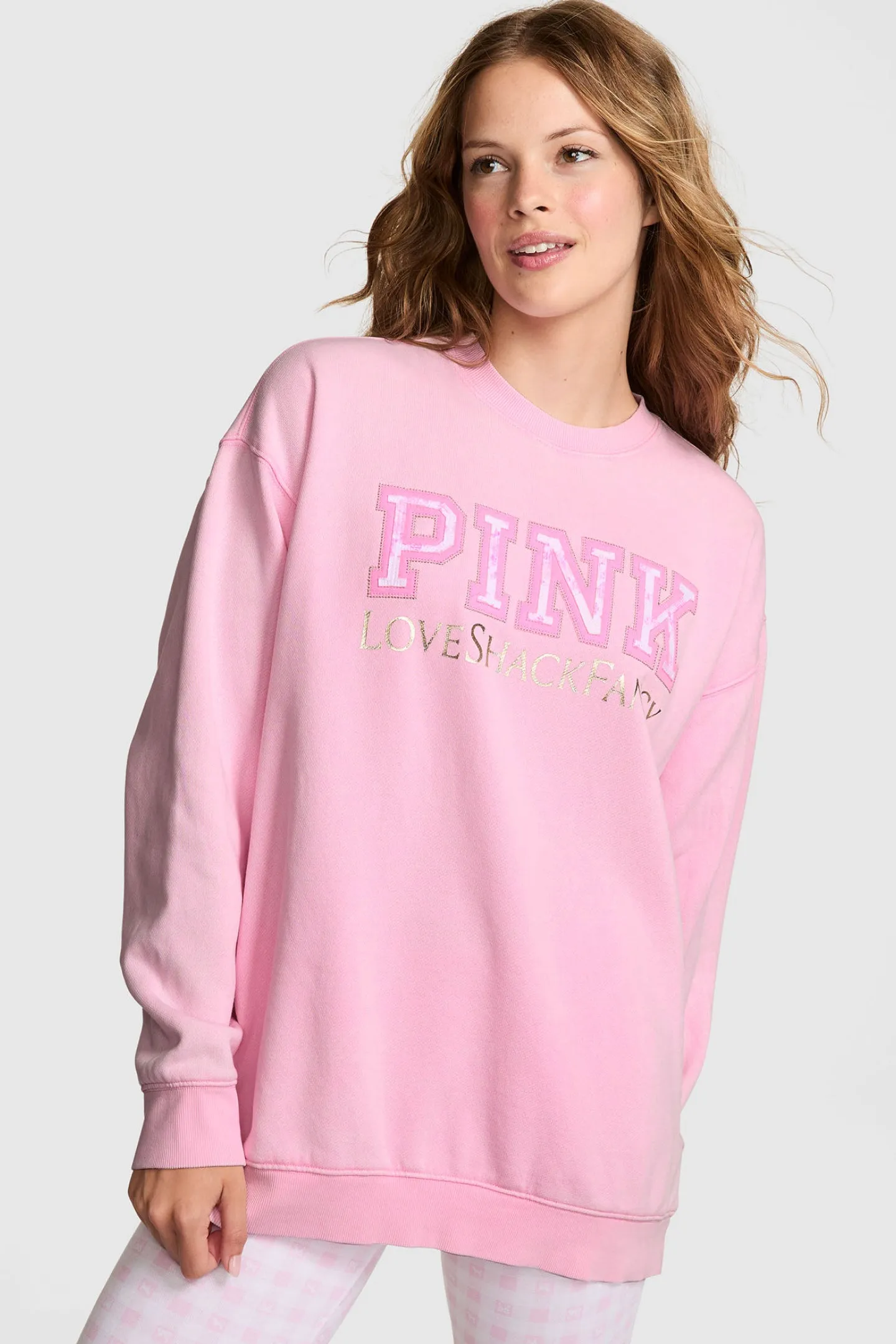 PINK x LoveShackFancy Oversized Crew Sweatshirt - PINK LOLLIPOP sold by LoveShackFancy product image thumbnail 3