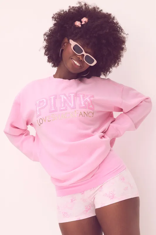 PINK x LoveShackFancy Oversized Crew Sweatshirt - PINK LOLLIPOP sold by LoveShackFancy