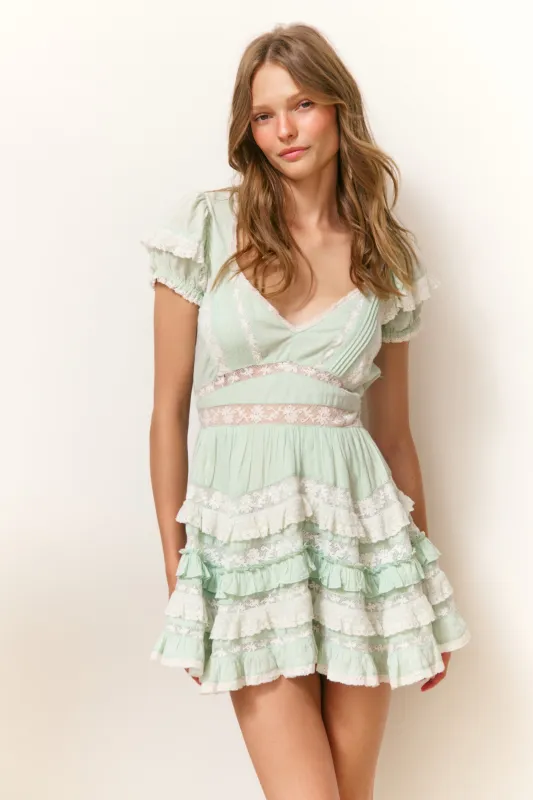 Nivara Lace Ruffle Mini Dress sold by LoveShackFancy