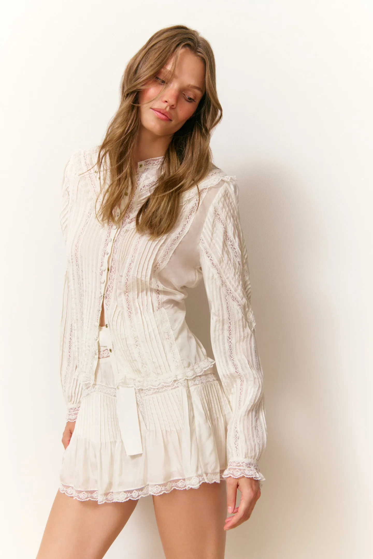 Willia Silk Lace-Detailed Mini Skirt sold by LoveShackFancy product image thumbnail 4