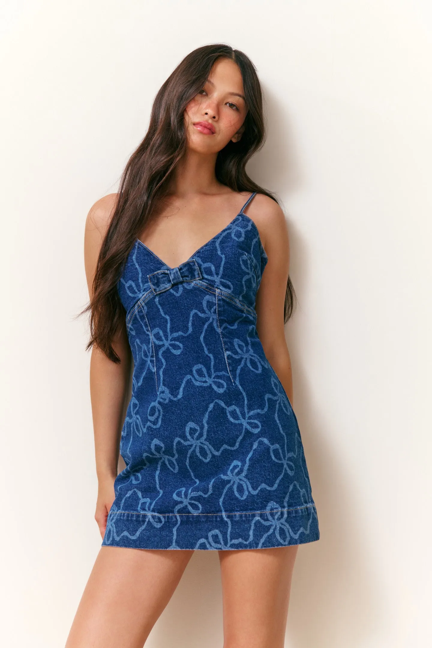 Solina Denim Bow Mini Dress sold by LoveShackFancy product image thumbnail 5