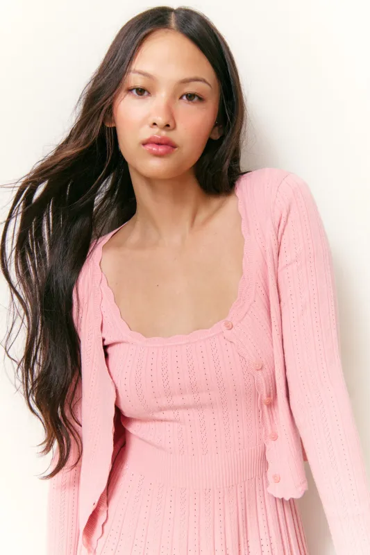 Martti Stretch Pointelle Cardigan - FAWN PINK made by LoveShackFancy