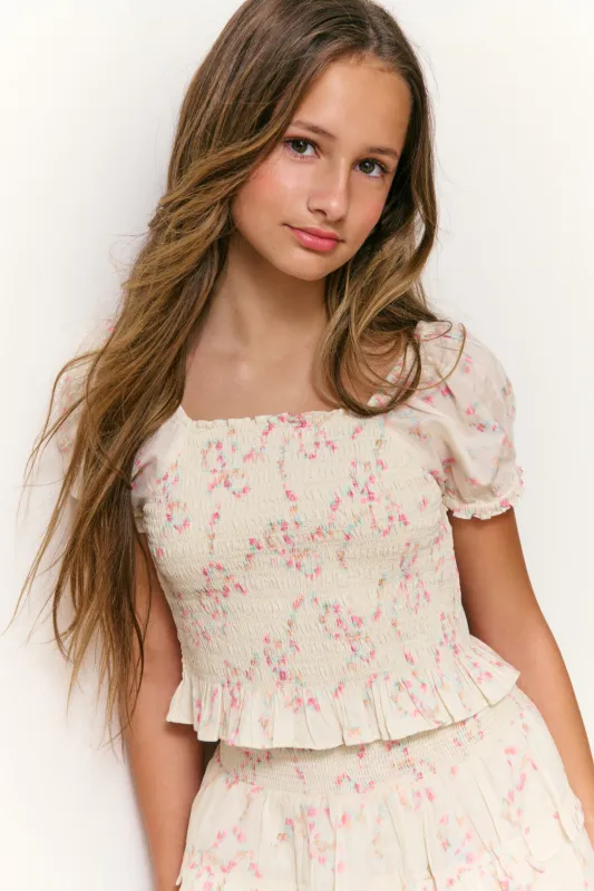 Girls Fabielle Luna Rosa Fleur Top - MAGNOLIA made by LoveShackFancy