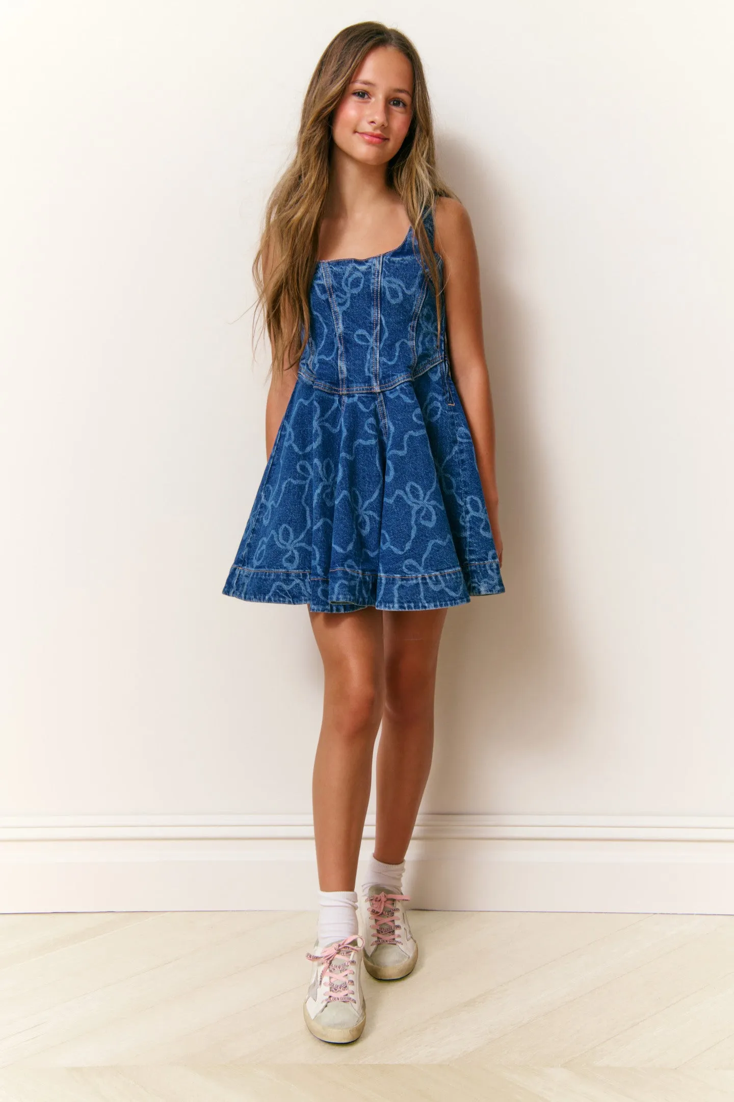Girls Liliette Denim Bow Dress sold by LoveShackFancy