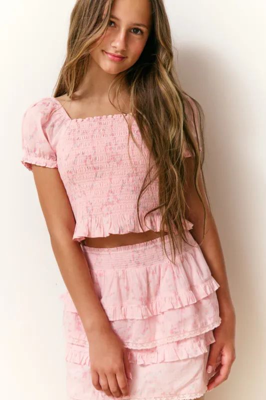Girls Fabielle Luna Rosa Fleur Top sold by LoveShackFancy