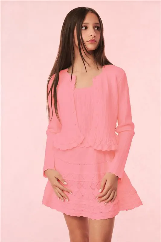 Girls Mari Knit Peplum Cardigan - SUNSET PINK sold by LoveShackFancy