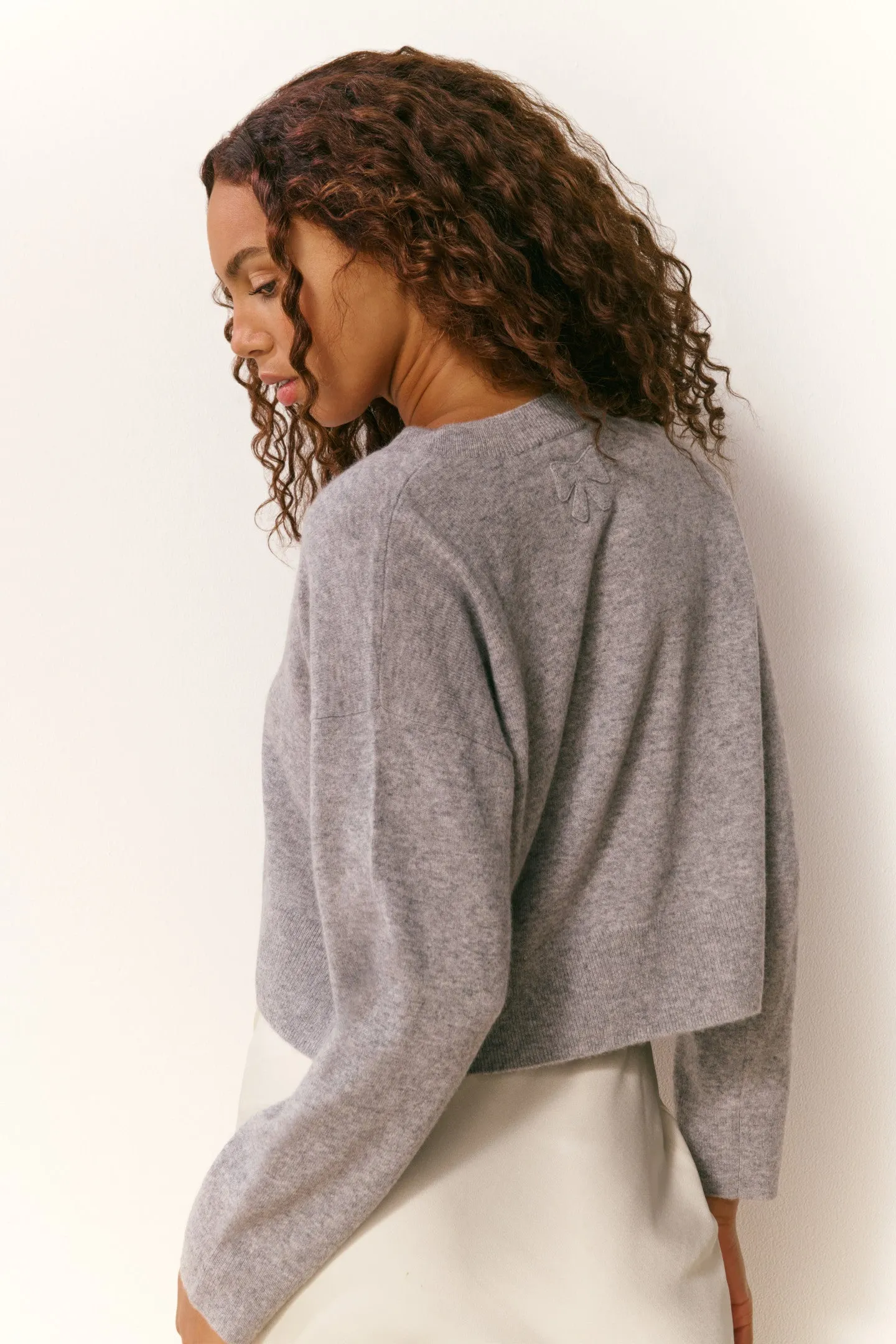 Bellman Soft Cashmere Pullover - GREY MELANGE sold by LoveShackFancy product image thumbnail 4
