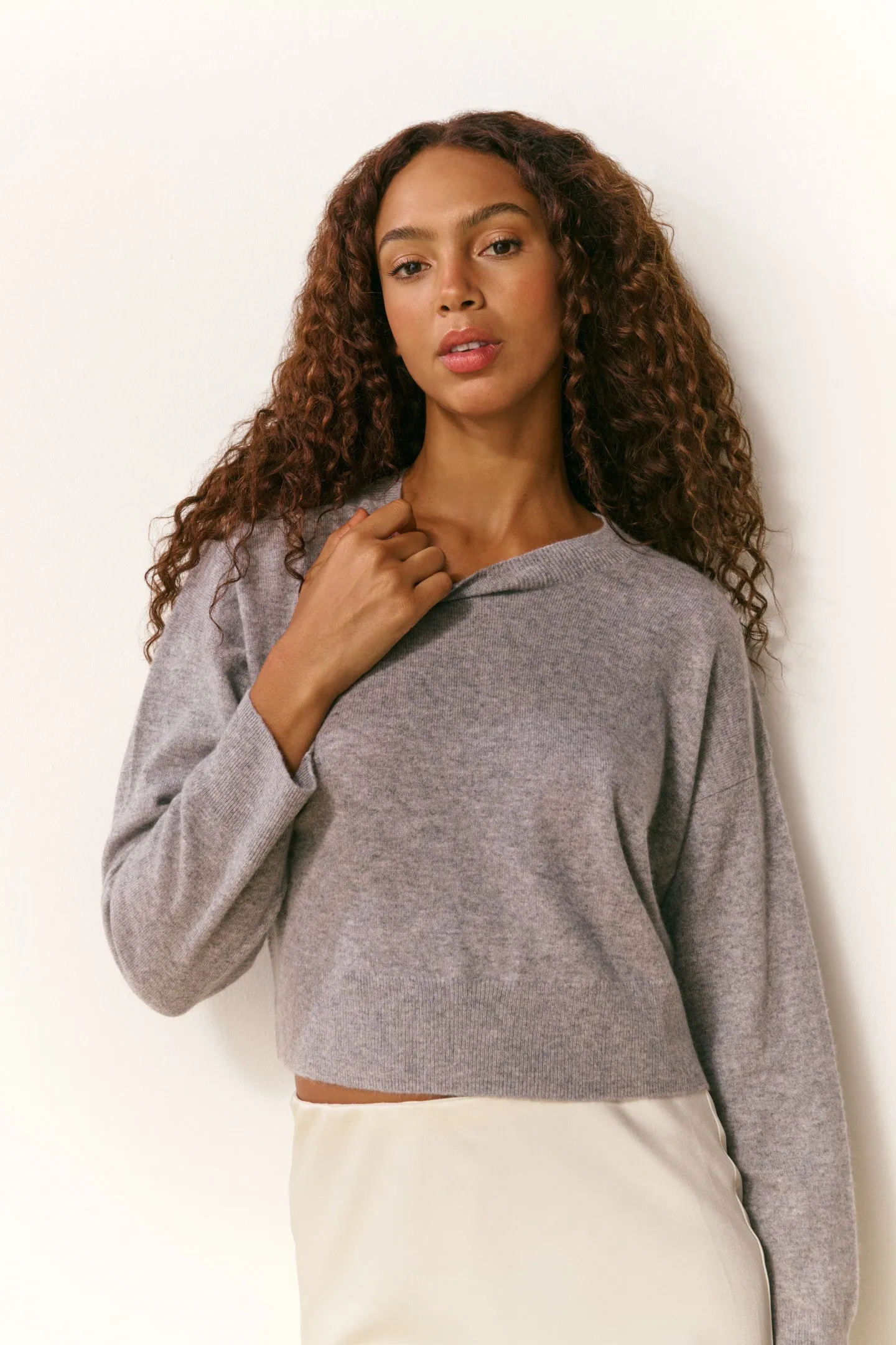 Bellman Soft Cashmere Pullover - GREY MELANGE sold by LoveShackFancy product image thumbnail 2