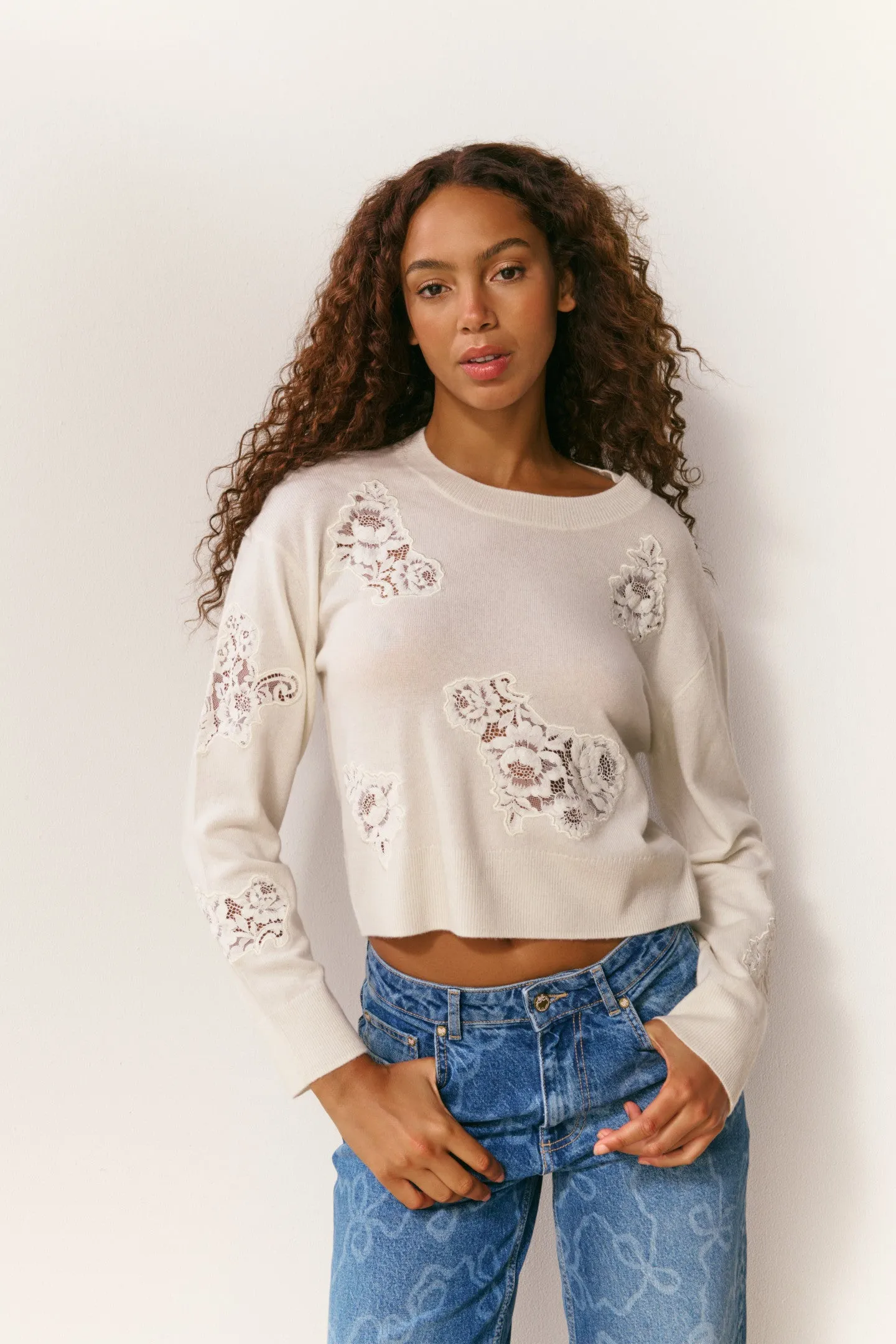 Lazuli Cashmere & Lace Sweater sold by LoveShackFancy product image thumbnail 3