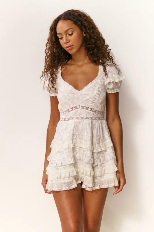 Nivara Lace Ruffle Mini Dress sold by LoveShackFancy
