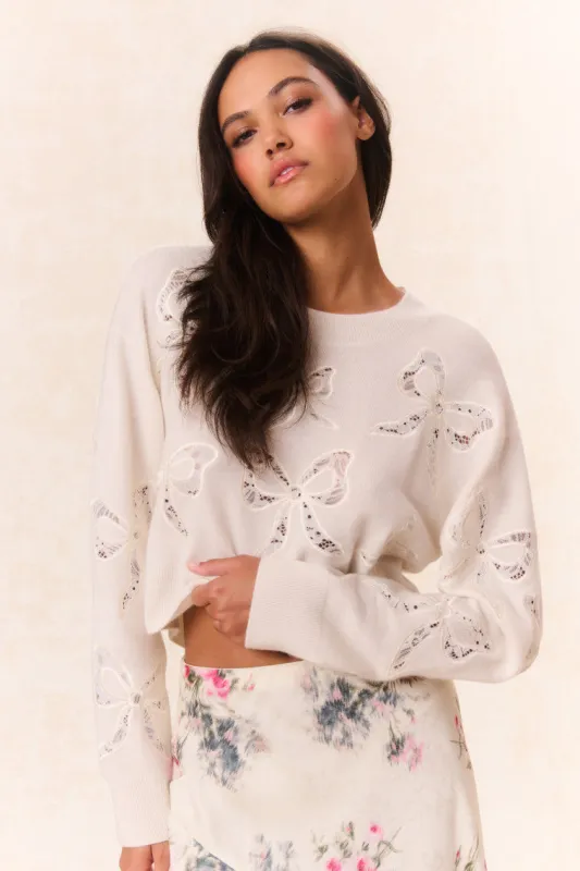 Parson Bow Print Pullover - MARSHMALLOW BLISS sold by LoveShackFancy