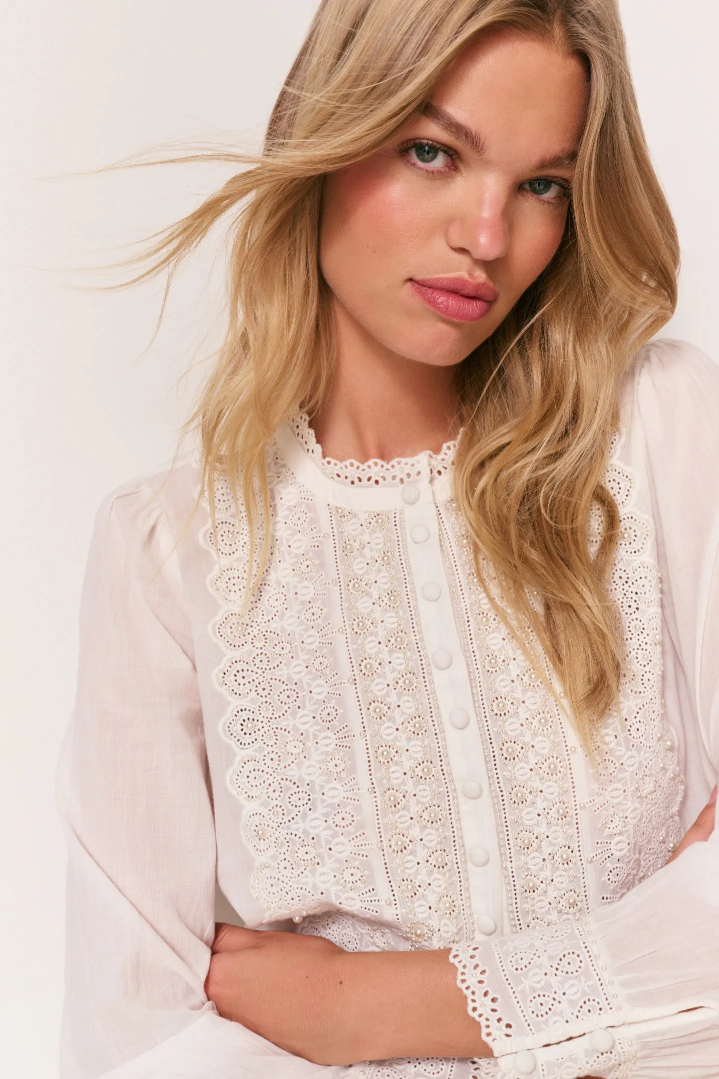 Larine Pearl-Embellished Cotton Blouse sold by LoveShackFancy product image thumbnail 4