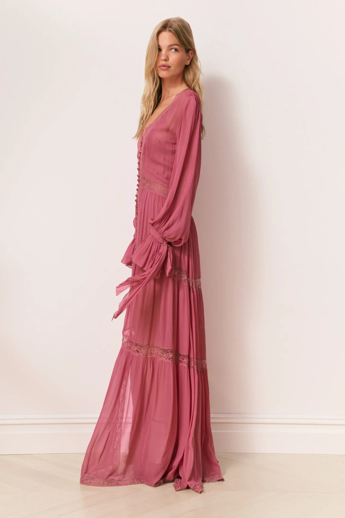 Lyvienne Chiffon Lace Maxi Dress sold by LoveShackFancy product image thumbnail 4