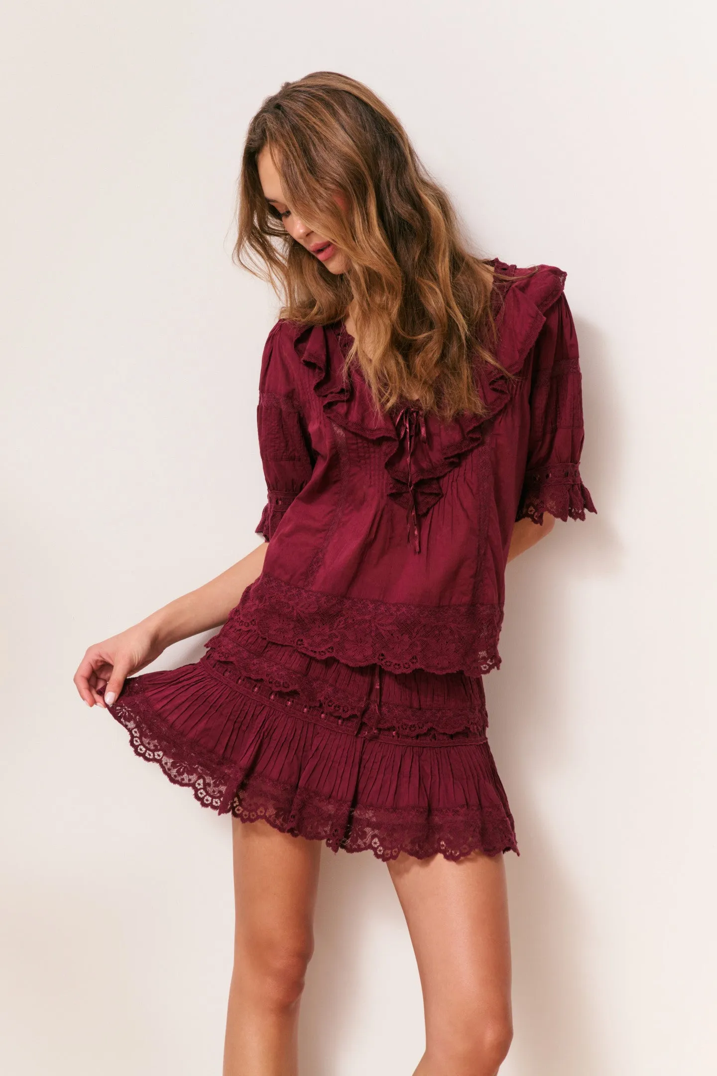 Romilly Cotton Lace Ruffle Blouse - SPICED BERRY sold by LoveShackFancy product image thumbnail 3