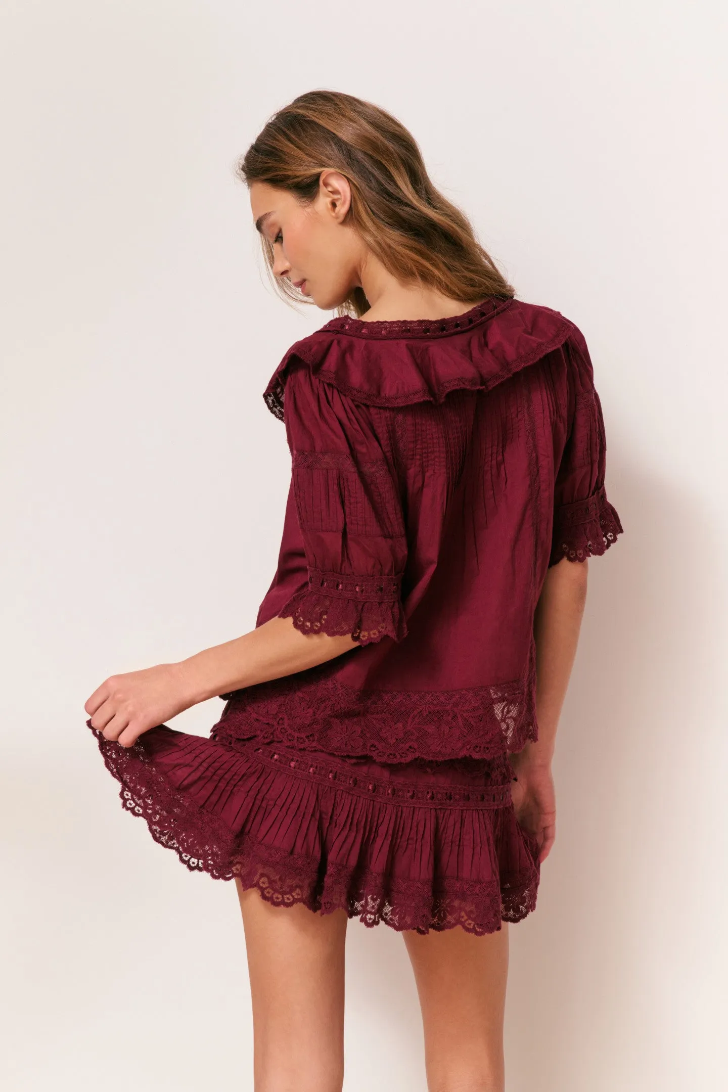 Delphie Cotton Lace-Detailed Mini Skirt - SPICED BERRY sold by LoveShackFancy product image thumbnail 5