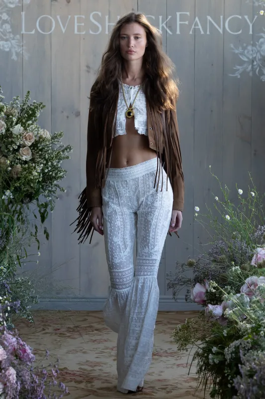 Telva Cotton Victorian Bell Bottom Pant made by LoveShackFancy