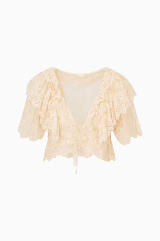 Caper Lace Ruffle Crop Top sold by LoveShackFancy