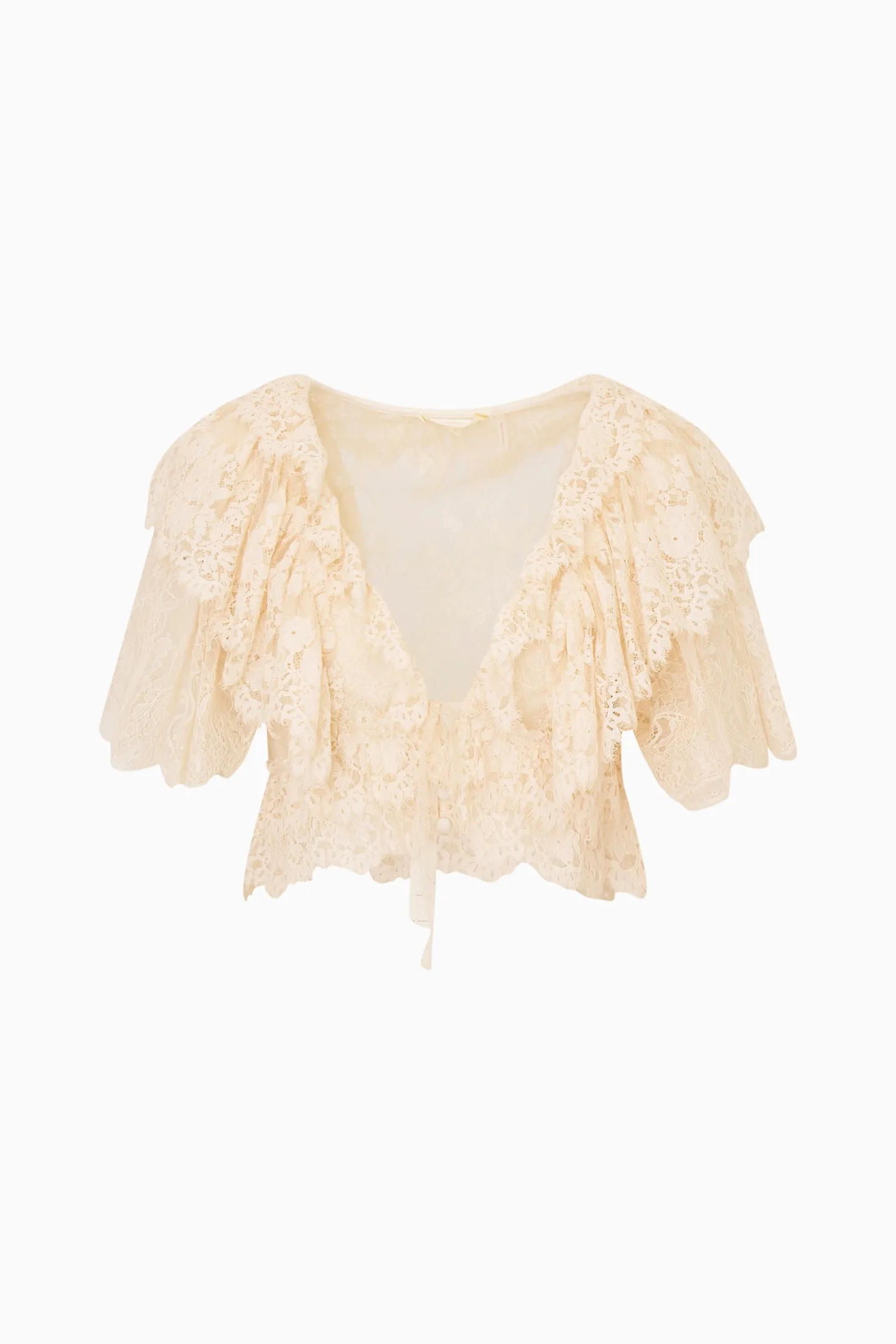 Caper Lace Ruffle Crop Top sold by LoveShackFancy