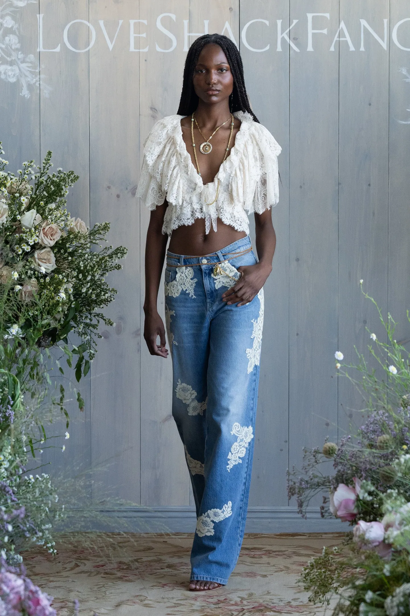 Caper Lace Ruffle Crop Top sold by LoveShackFancy product image thumbnail 2