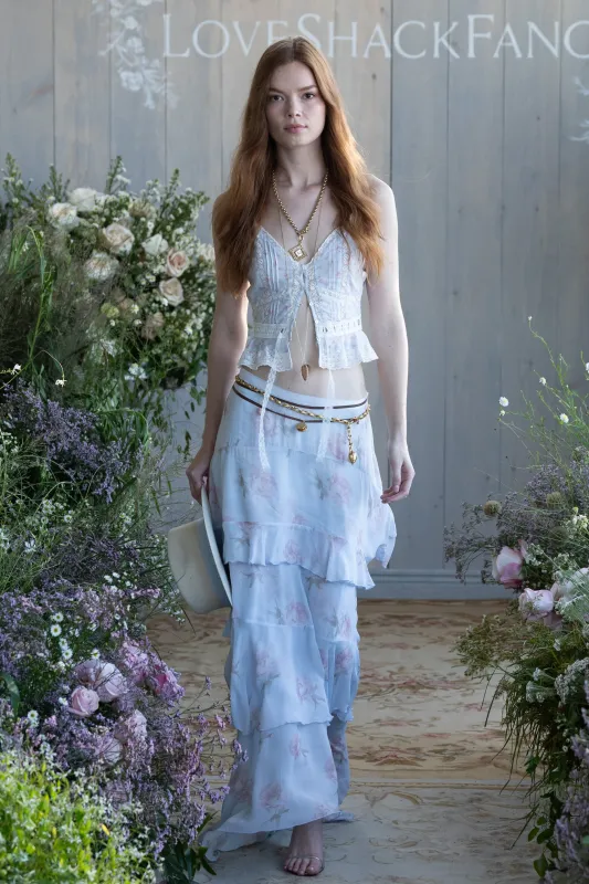 Soleia Floral Chiffon Maxi Skirt sold by LoveShackFancy