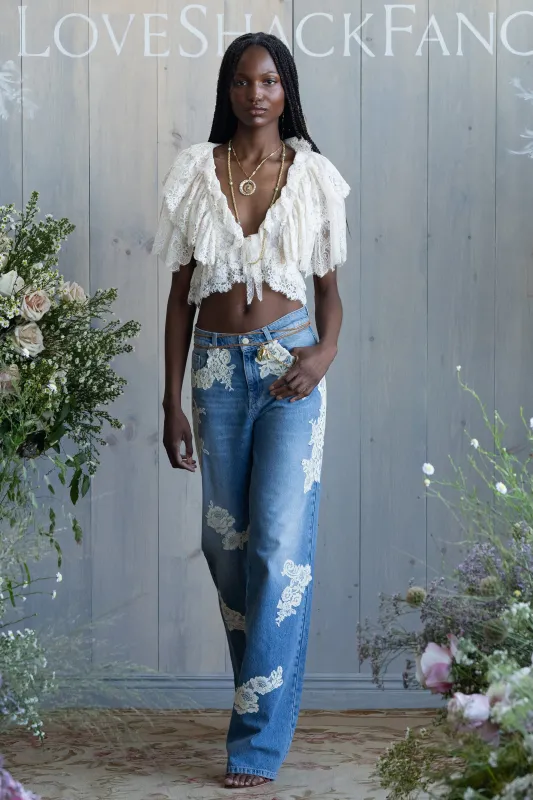 Bambie Lace Appliqué Jeans sold by LoveShackFancy