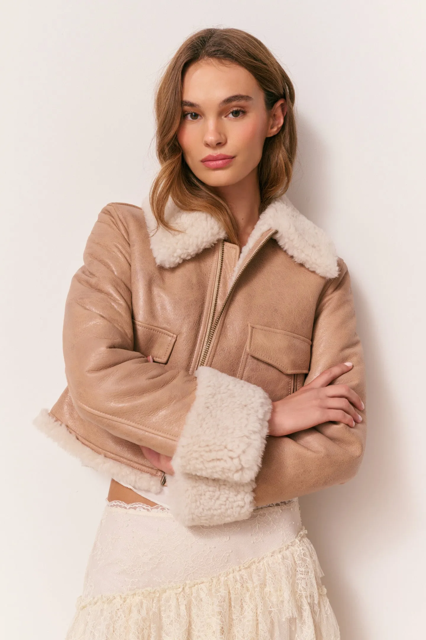 Pansy Cropped Shearling Jacket sold by LoveShackFancy product image thumbnail 2