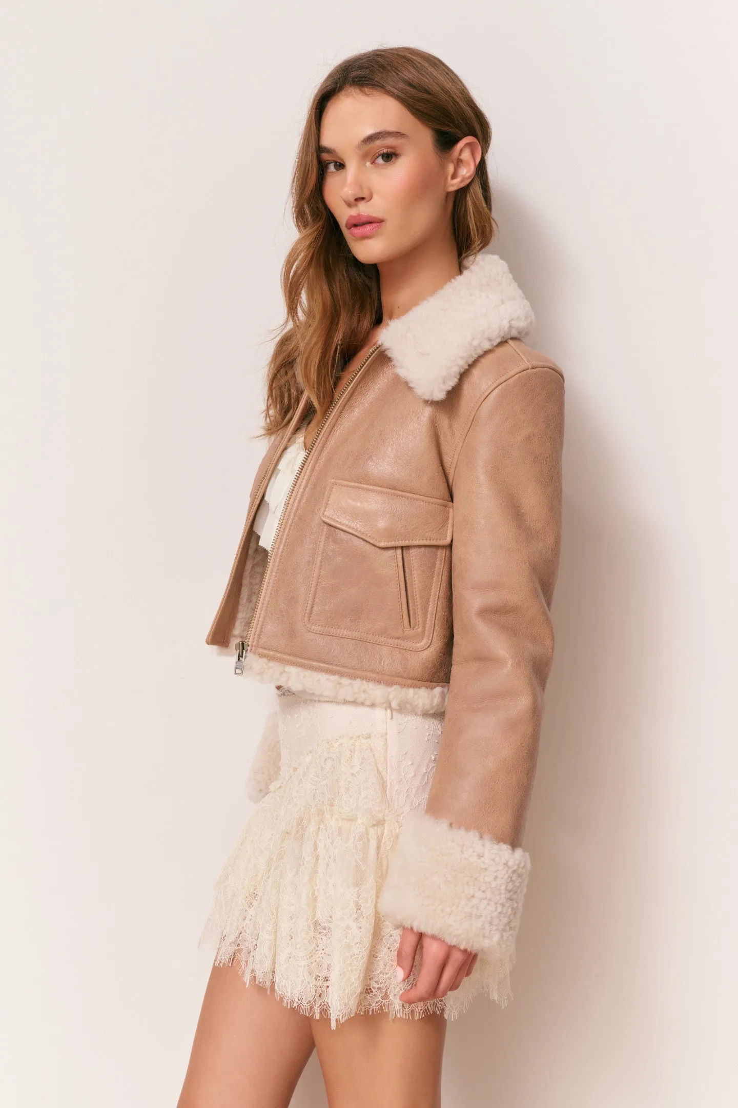 Pansy Cropped Shearling Jacket sold by LoveShackFancy product image thumbnail 3