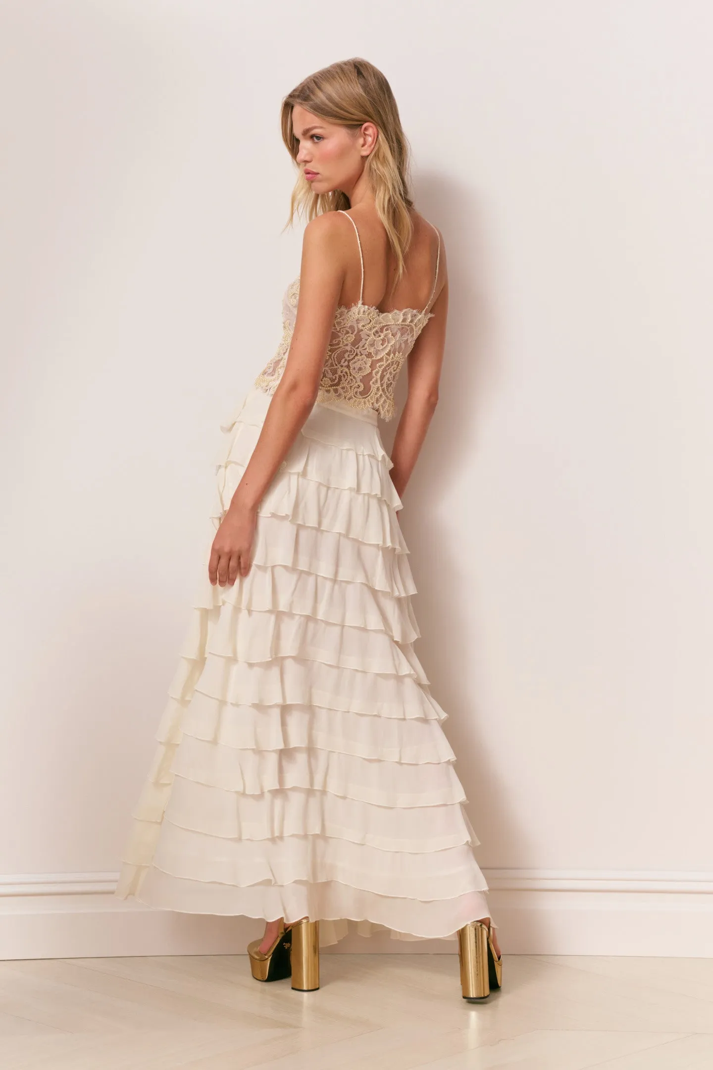 Reiyanette Chiffon Ruffle Skirt sold by LoveShackFancy product image thumbnail 5