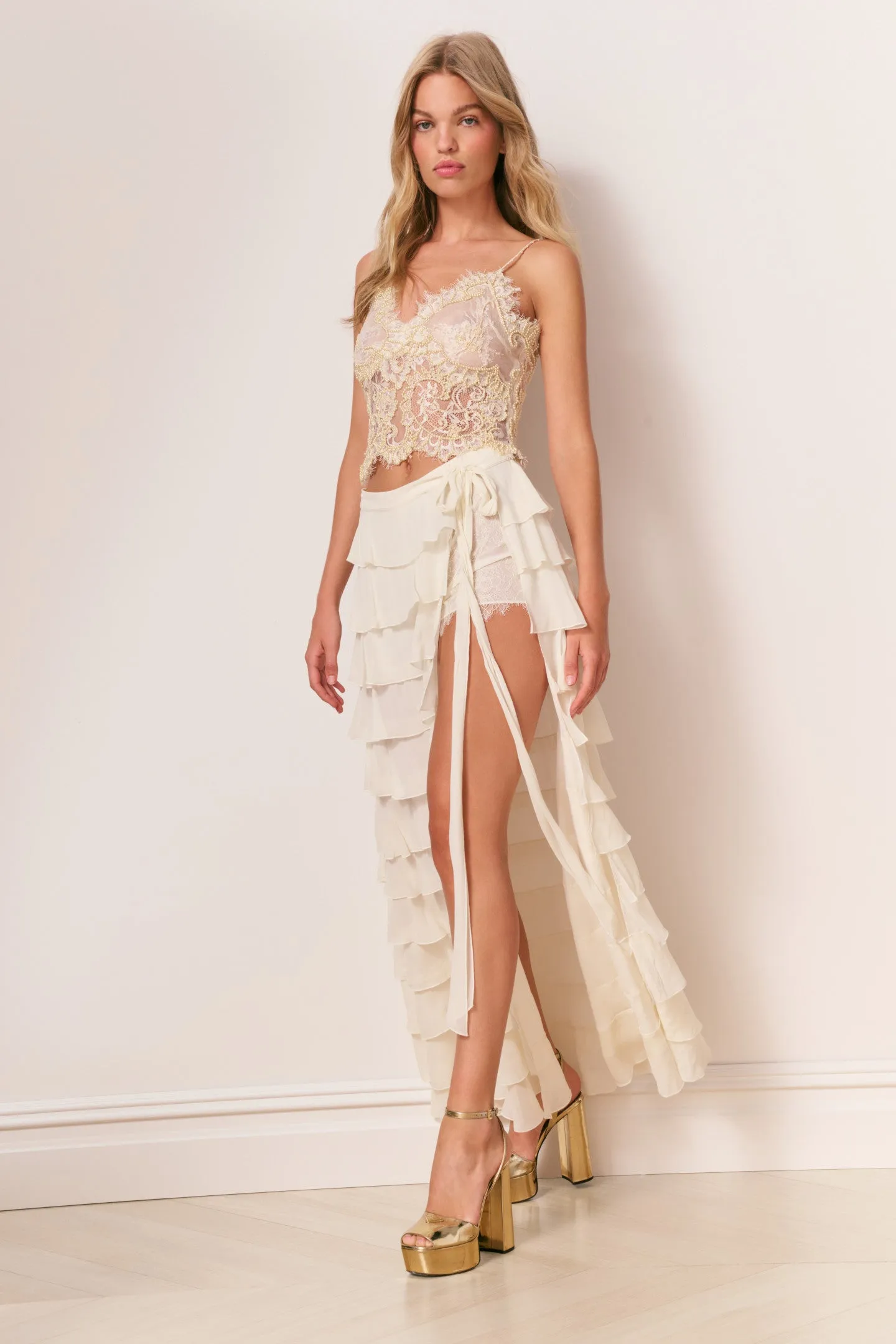 Reiyanette Chiffon Ruffle Skirt sold by LoveShackFancy product image thumbnail 2