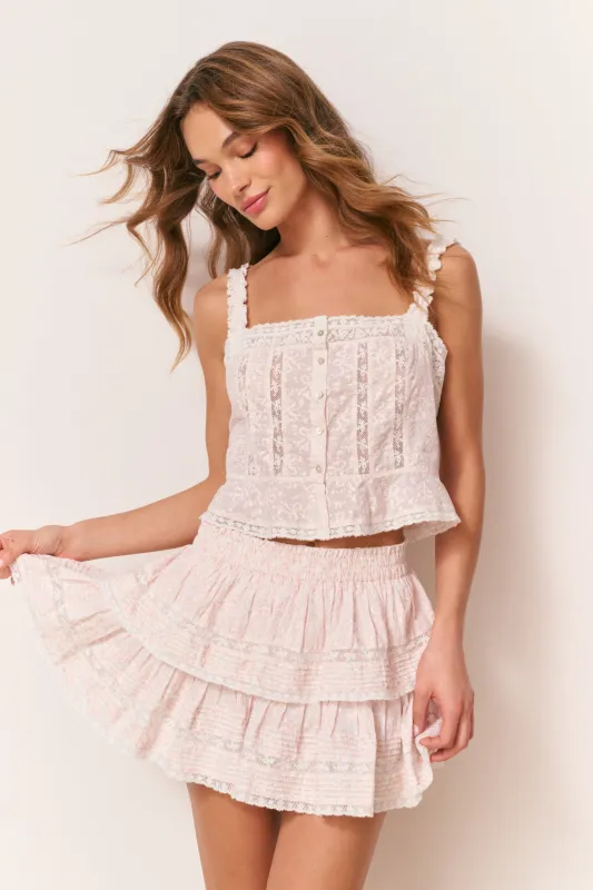 Secret Crush Ruffle Mini Skirt sold by LoveShackFancy