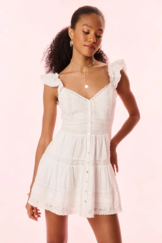 Rietta Cotton Lace-Trimmed Mini Dress - OPTIC WHITE sold by LoveShackFancy