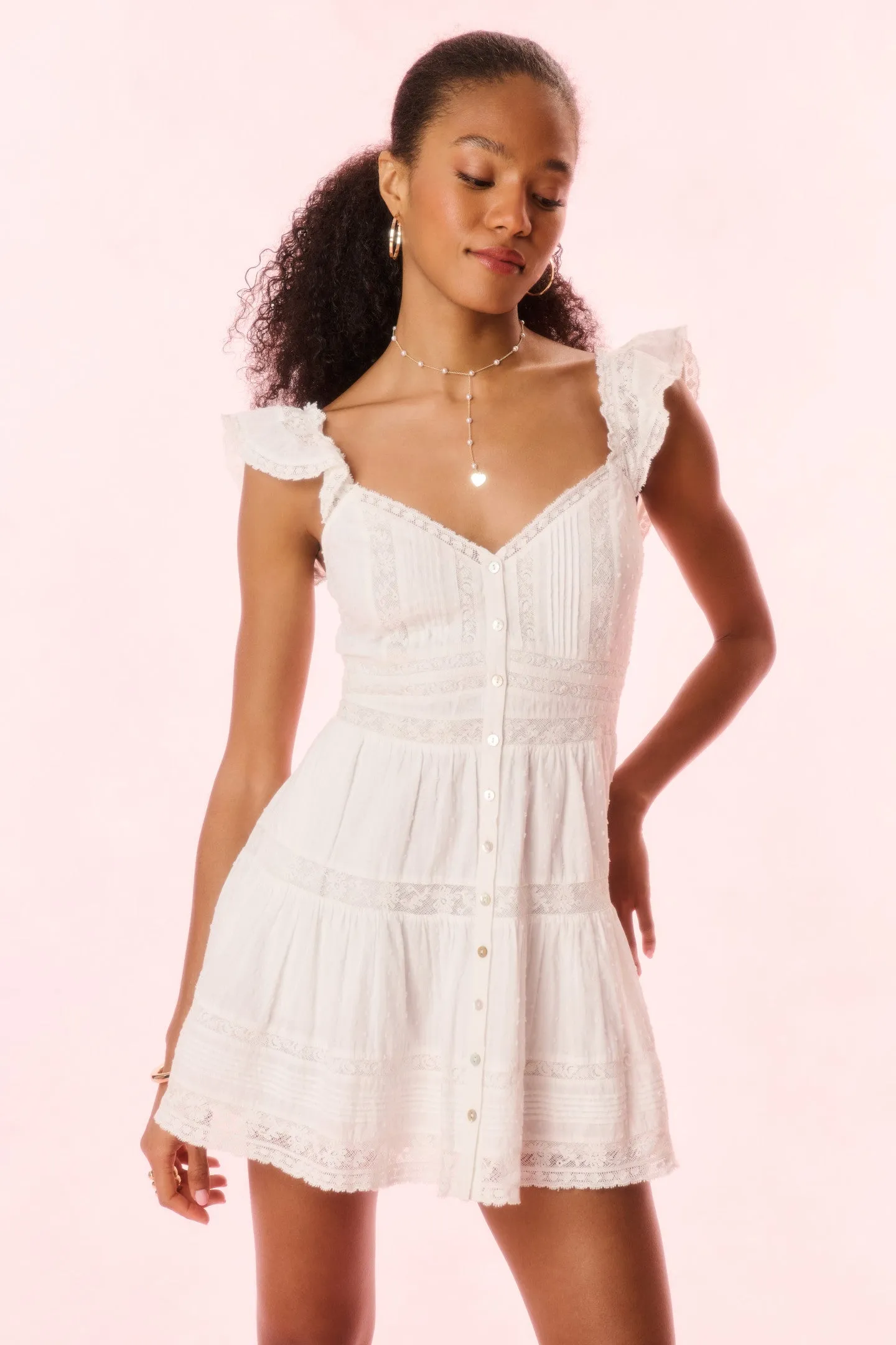 Rietta Cotton Lace-Trimmed Mini Dress - OPTIC WHITE sold by LoveShackFancy