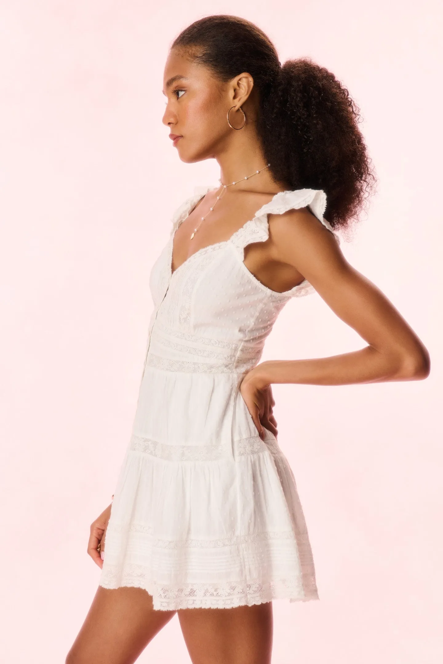 Rietta Cotton Lace-Trimmed Mini Dress - OPTIC WHITE sold by LoveShackFancy product image thumbnail 3